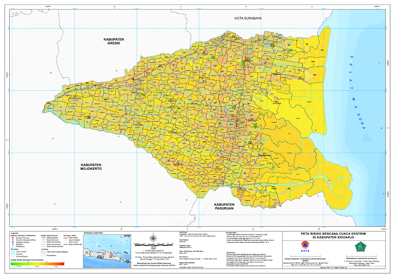 Peta Risiko Bencana Cuaca Ekstrim di Kabupaten Sidoarjo