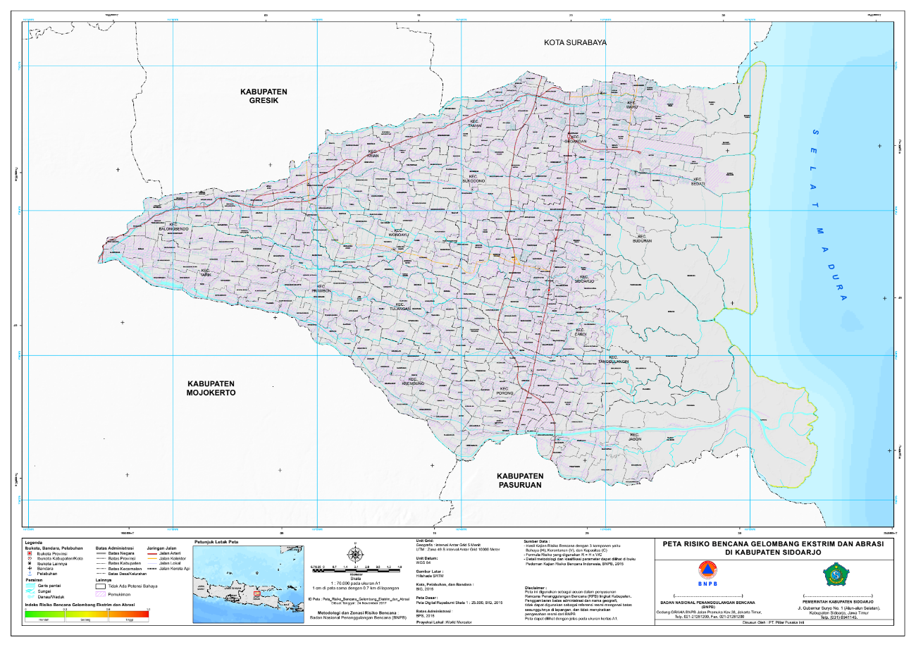 Peta Risiko Bencana Gelombang Ekstrim dan Abrasi di Kabupaten Sidoarjo