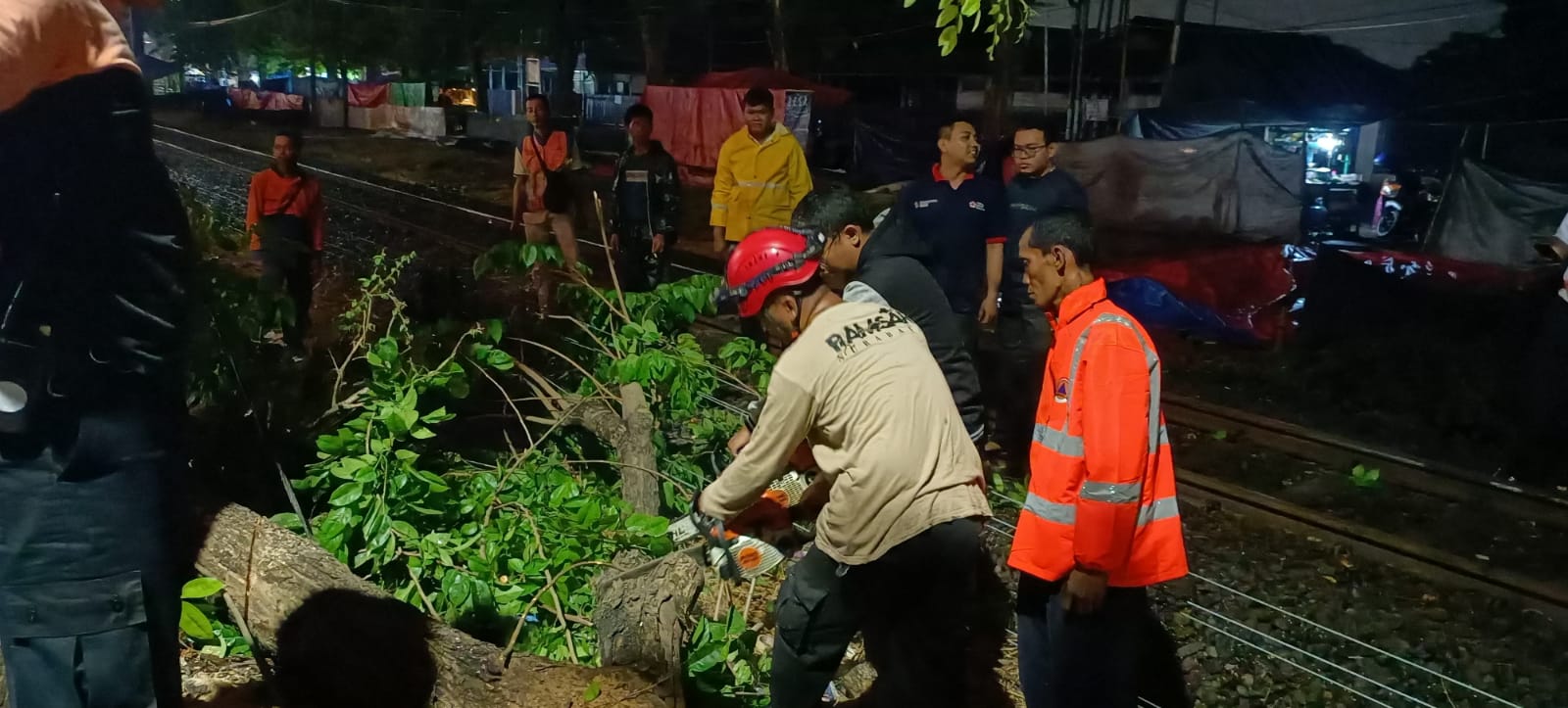 Tim Posko BPBD Sidoarjo Melakukan Evakuasi Pohon Tumbang di Jl. Raya Surabaya - Sidoarjo 55 Desa Kedungrejo, Kecamatan Waru